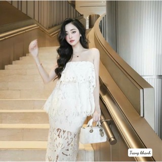 Siêu phẩm mùa hè set ren áo quây mix chân váy đuôi cá form chuẩn 2 màu trắng - kem đẹp nét căng xinh - Baotrang.clothes