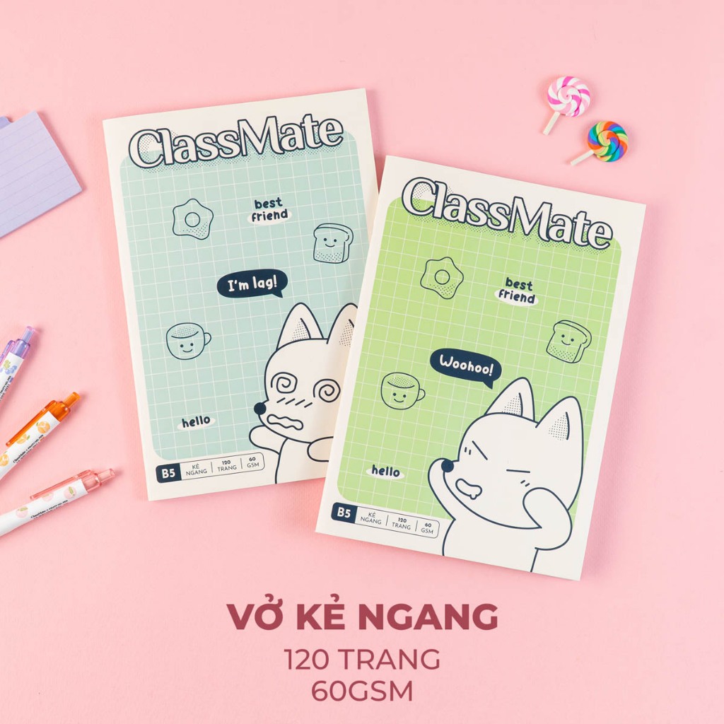 [63K Tặg Bút] Combo 5/10 Vở Kẻ Ngang Tiếu Cáo ClassMate Giấy Mịn Ăn Mực, Bìa Chống Nước, Vở Viết B5, 80/120 Trang, 60gsm