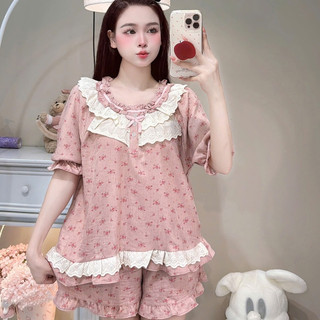 [DEAL HÈ] Bộ Đồ Ngủ Nữ JUSOKA Pijama Mặc Nhà Ngắn Tay Chất Liệu Đũi Vân Mây Viền Ren Siêu Mềm Mịn, Thoải Mái DU27