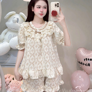 [DEAL HÈ] Bộ Đồ Ngủ Nữ JUSOKA Pijama Mặc Nhà Ngắn Tay Chất Liệu Đũi Vân Mây Viền Ren Siêu Mềm Mịn, Thoải Mái DU27