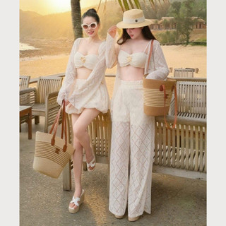 Set đi biển nữ 3 món áo bra khoác ren quần short maxi phong cách resort chụp ảnh xinh MIA S169