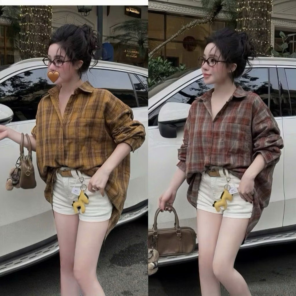 HT24. FORM VỪA. Áo sơ mi kẻ tay dài, áo sơ mi 2 mặt vải kẻ chất thô mềm, mát đủ size 40-70kg