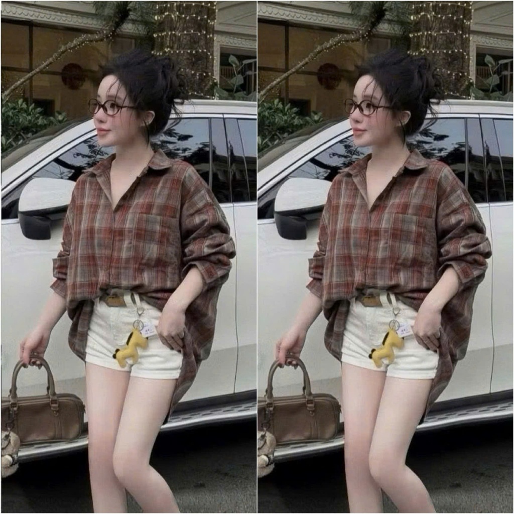 HT24. FORM VỪA. Áo sơ mi kẻ tay dài, áo sơ mi 2 mặt vải kẻ chất thô mềm, mát đủ size 40-70kg