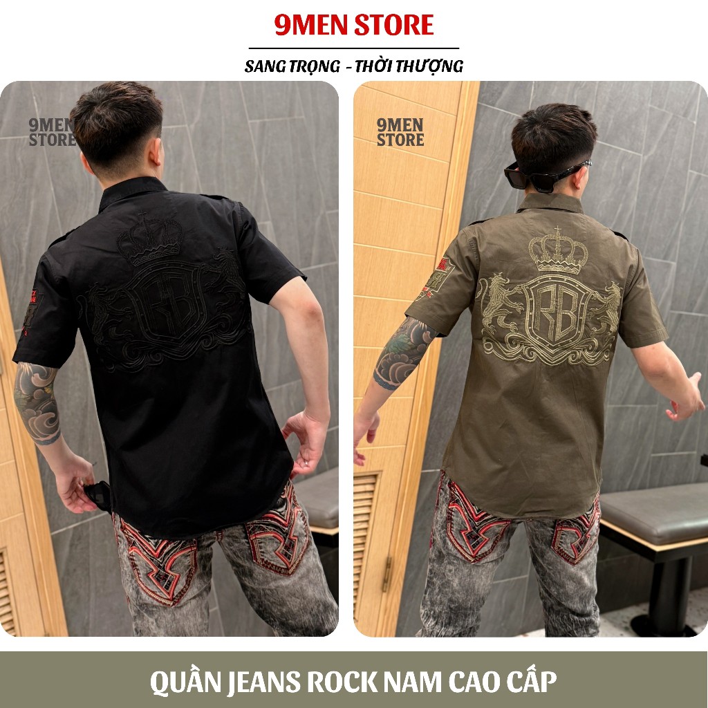 Quần Jeans Xám Rock Dài Nam Thêu Chỉ Đỏ - Vải Jenas Denim Cao Cấp Co Giãn Nhẹ Form Slim Suông D03