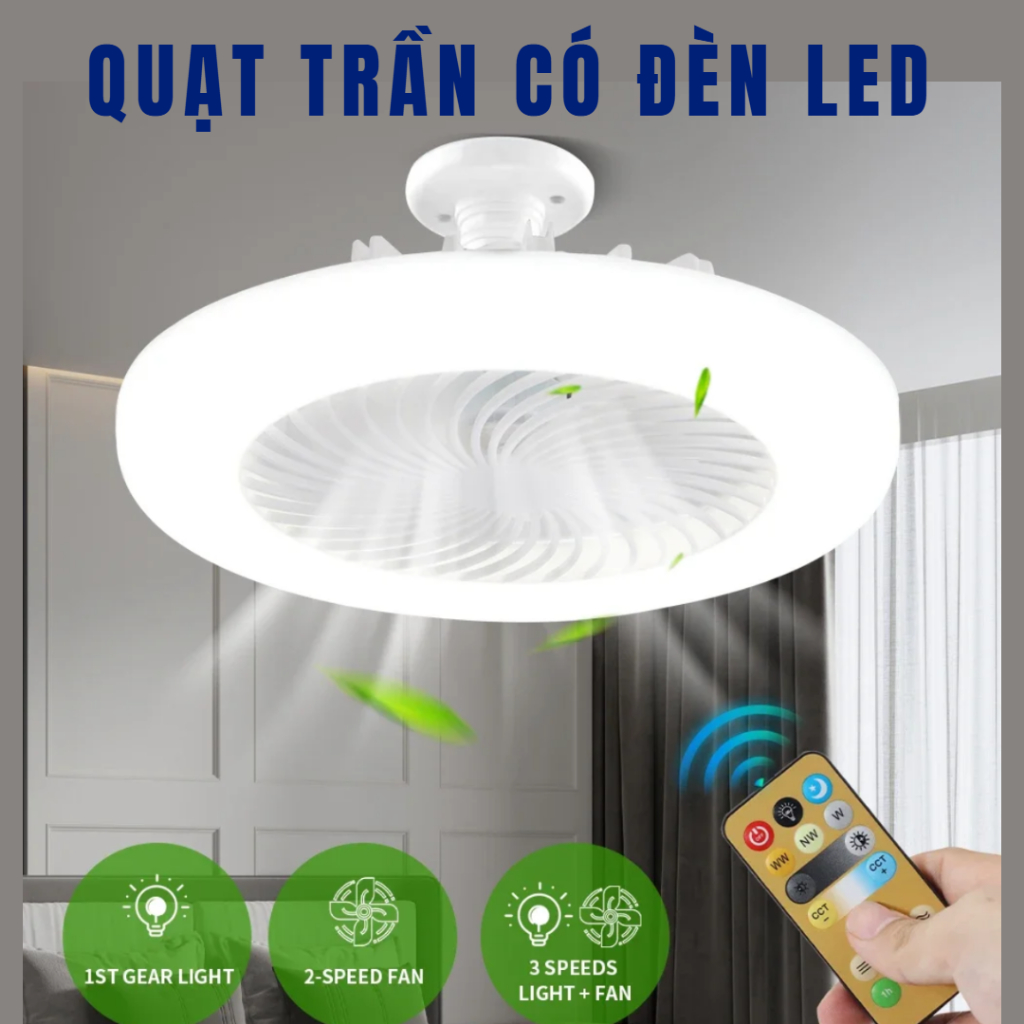 Quạt Trần có đèn led điều khiển từ xa 30w
