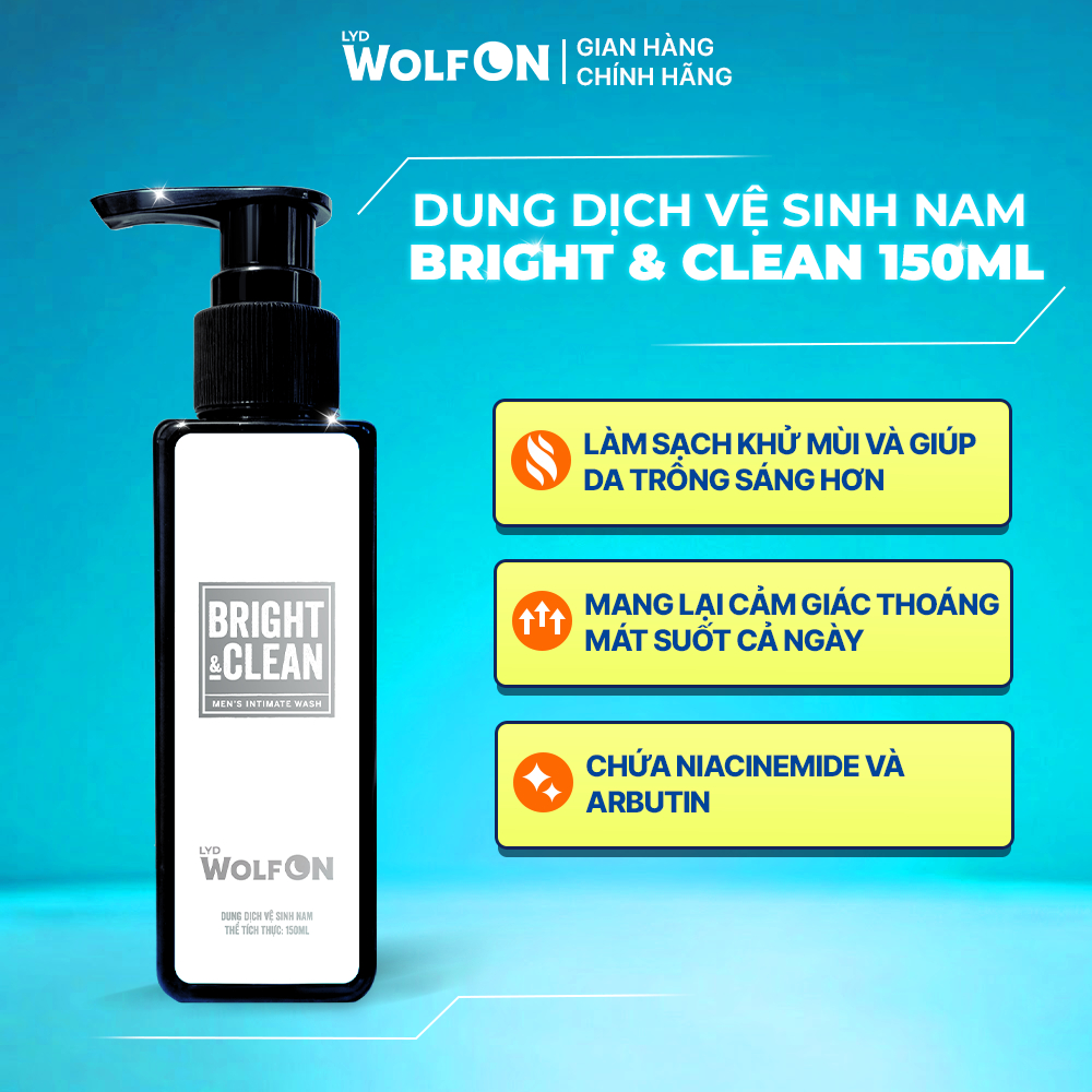 Combo Dung Dịch Vệ Sinh Nam Làm Sạch Fresh Mint, Bright Clean 150ml LYD Wolf ON, Thoáng Mát Cả Ngày