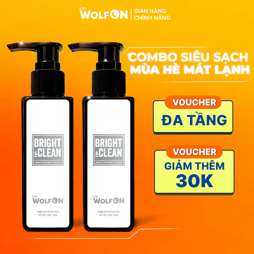 Combo Dung Dịch Vệ Sinh Nam Làm Sạch Fresh Mint, Bright Clean 150ml LYD Wolf ON, Thoáng Mát Cả Ngày
