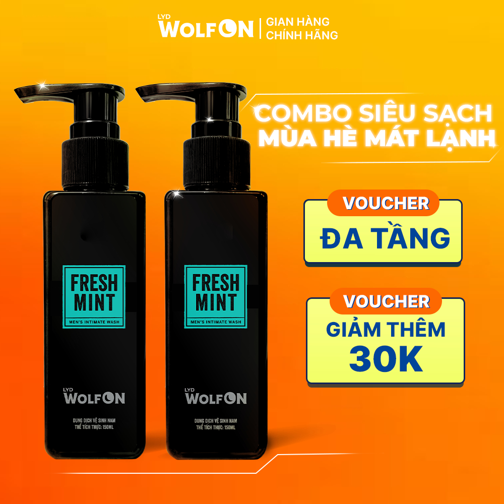 Combo Dung Dịch Vệ Sinh Nam Làm Sạch Fresh Mint, Bright Clean 150ml LYD Wolf ON, Thoáng Mát Cả Ngày