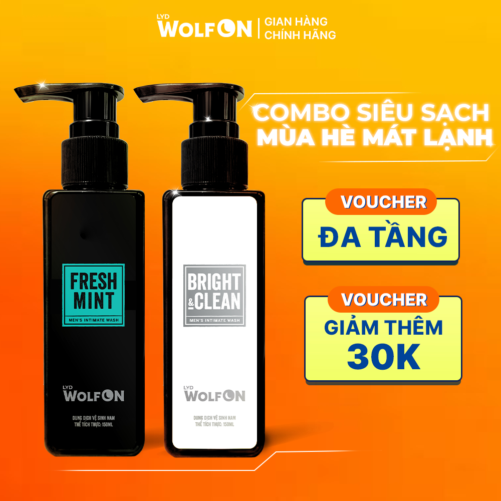 Combo Dung Dịch Vệ Sinh Nam Làm Sạch Fresh Mint, Bright Clean 150ml LYD Wolf ON, Thoáng Mát Cả Ngày