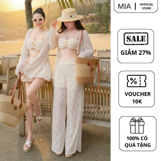 Set đi biển nữ 3 món áo bra khoác ren quần short maxi phong cách resort chụp ảnh xinh MIA S169