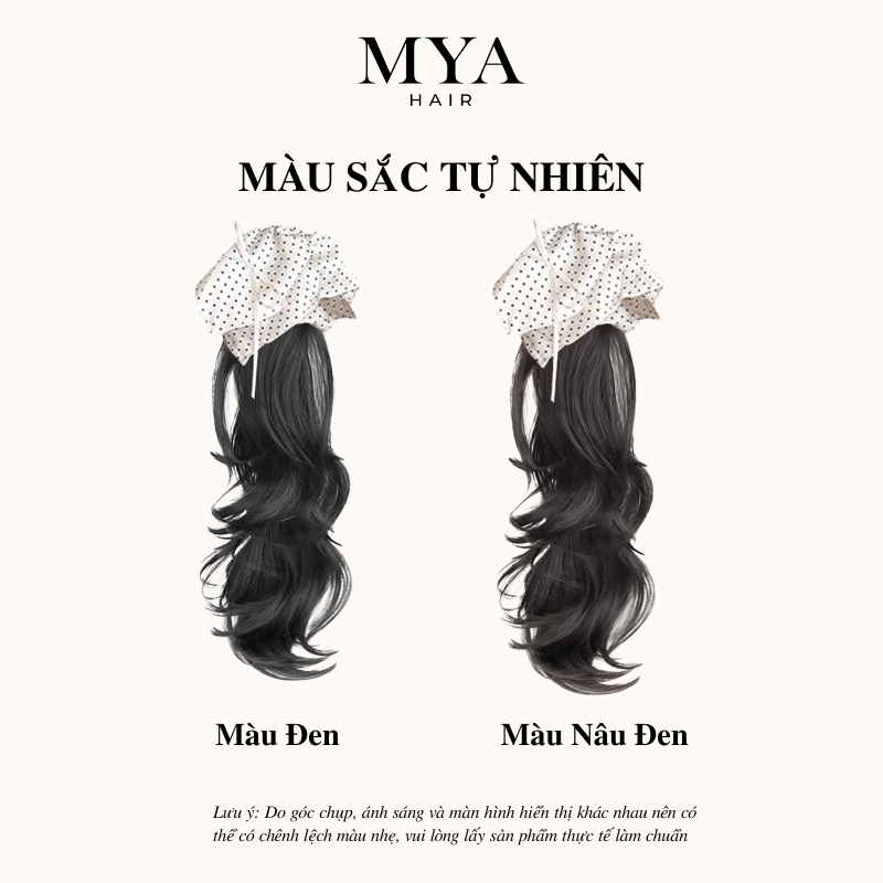 Tóc Giả Đuôi Ngựa Xoăn Nhẹ 45cm MYA Kẹp Cua Kèm Khăn Vuông, Uốn Xoăn Hàn Quốc