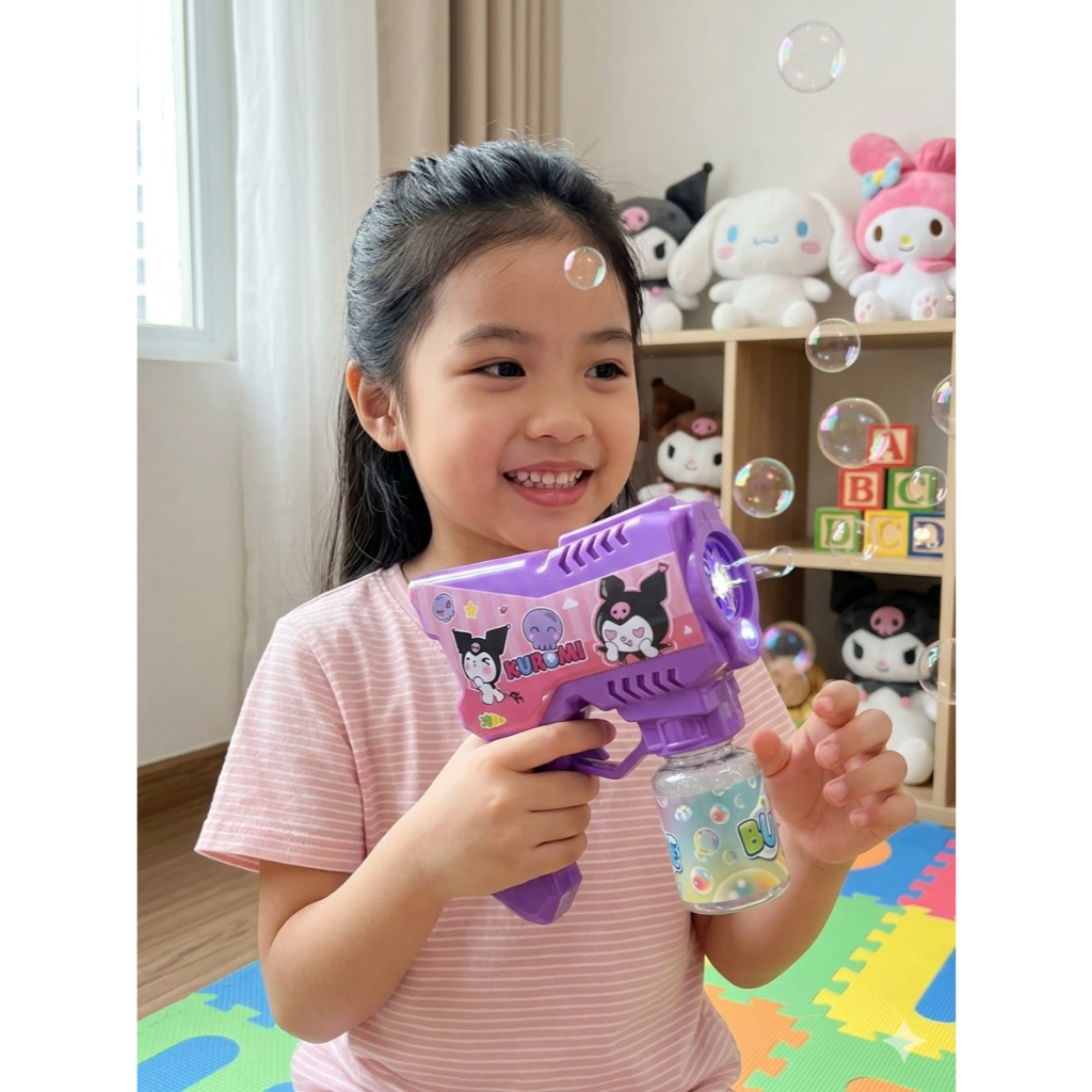 Súng Bắn Bong Bóng Kuromi Sanrio Có Đèn Nhạc - Đồ Chơi Máy Thổi Bong Bóng Tự Động Xà Phòng Cho Bé Cao Cấp