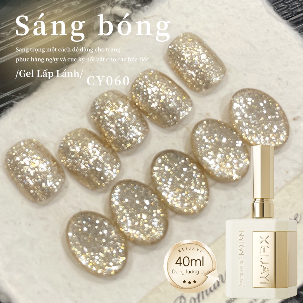 XEIJAYI 40ml -Sơn móng tay dạng gel nhũ vàng, dung tích lớn, bền màu và thích hợp sử dụng tại salon.