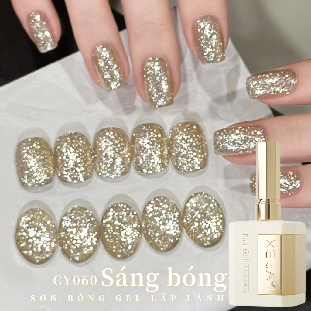 XEIJAYI 40ml -Sơn móng tay dạng gel nhũ vàng, dung tích lớn, bền màu và thích hợp sử dụng tại salon.