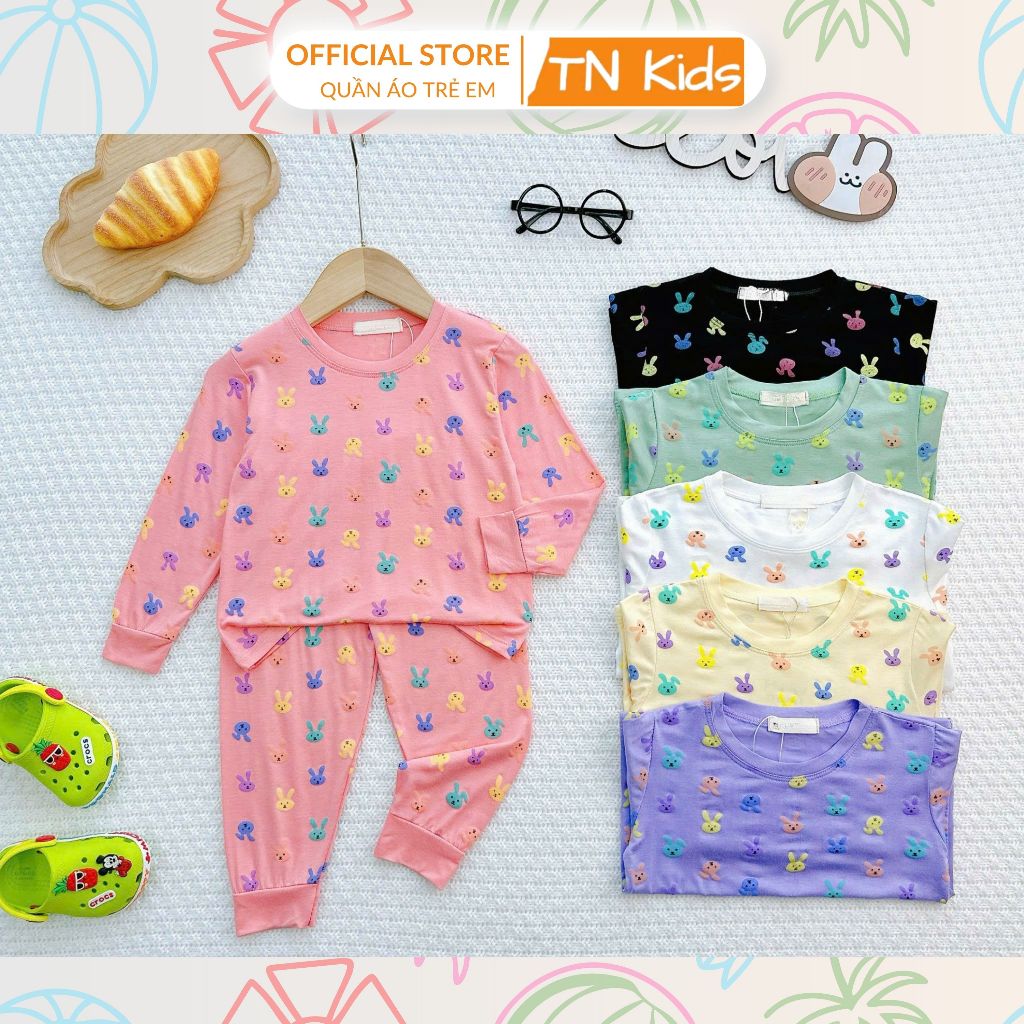 [TN KIDS] Bộ Đồ Ngủ Dài Tay Cotton Cho Bé Trai Bé Gái In Hình Thỏ Mềm Mịn Mát Mặc Nhà (8-32kg)
