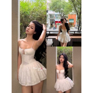 Váy 2 dây viền ren xinh đẹp dành cho chị em mặc đi chơi du lịch sang chảnh xịn xò tùng váy bồng xoè - Baotrang.clothes