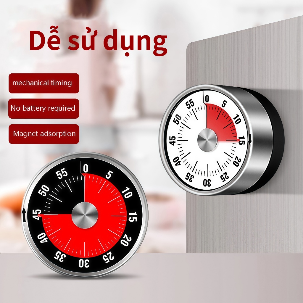 Đồng Hồ Hẹn Giờ Nhà Bếp > Hẹn Giờ Cơ Khí 60 Phút Có Chuông Báo Thức Lớn Mới