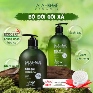 Combo Dầu Gội - Xả Hữu Cơ LALAHOME ORGANIC 500ml, Hương Trà Xanh, Ngăn Ngừa Gàu, Rụng, Tóc Chắc Khỏe