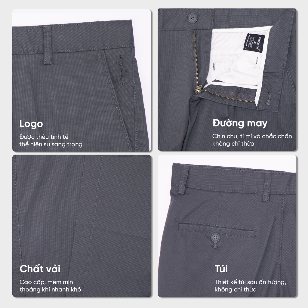 Quần short kaki MASCULINE MSK25.4 - Quần đùi nam cao cấp dáng regular fit phù hợp dạo phố đi biển