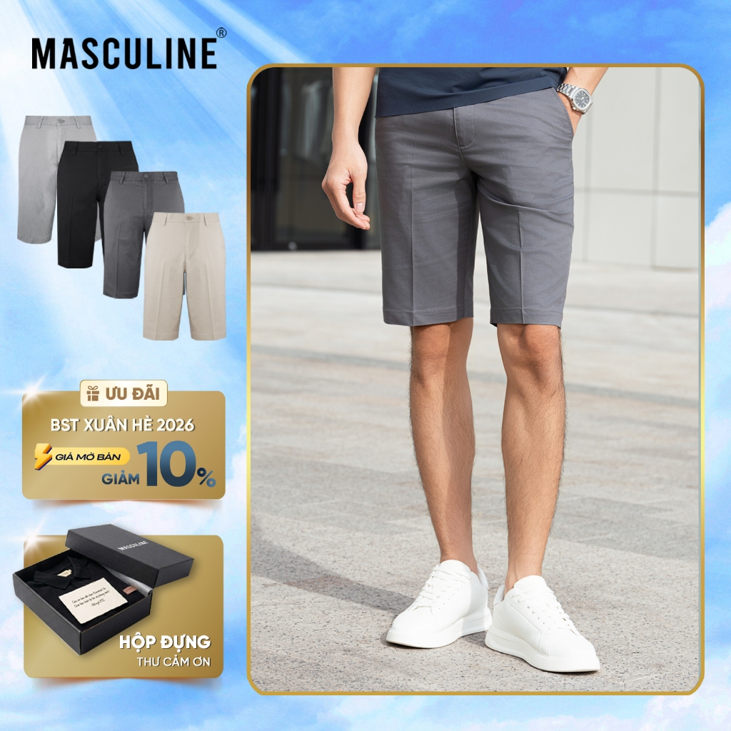 Quần short kaki MASCULINE MSK25.4 - Quần đùi nam cao cấp dáng regular fit phù hợp dạo phố đi biển