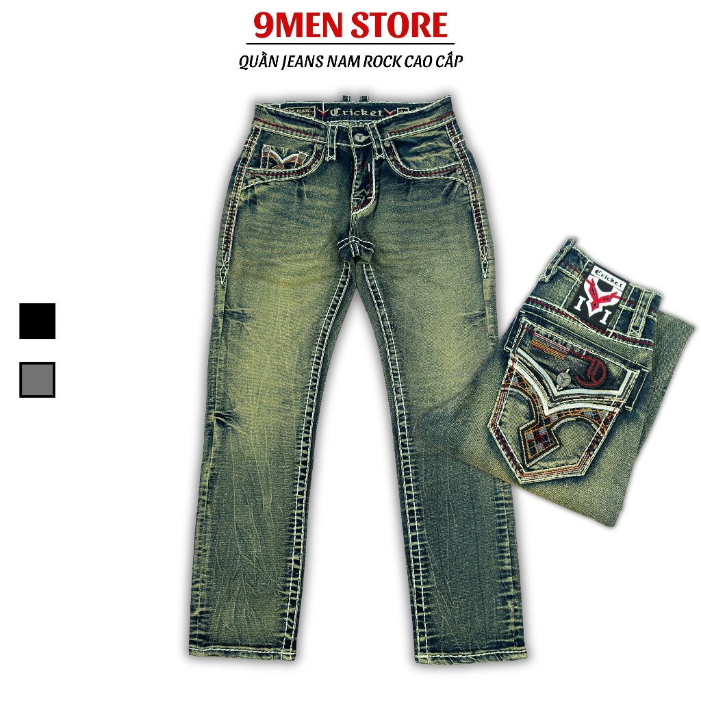 Quần Jeans Xanh Wash Rock Dài Nam - Vải Jenas Denim Cao Cấp Co Giãn Nhẹ Form Slim Suông D05