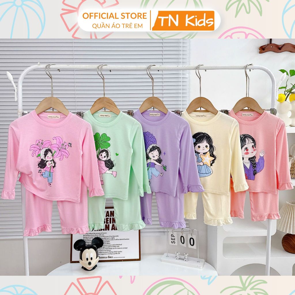 Đồ Ngủ Bé Gái Cotton Dài Tay, Bộ Pijama Bé Gái In Hình Dễ Thương Mềm Mịn Thoáng Mát Mặc Nhà 10-32Kg