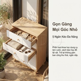 Nido Tủ Ngăn Kéo Tủ Decor 5 Hộc Gỗ MDF 1.2cm Cho Ban Công Khép Kín Góc Chill Nhỏ Gọn Hiện Đại