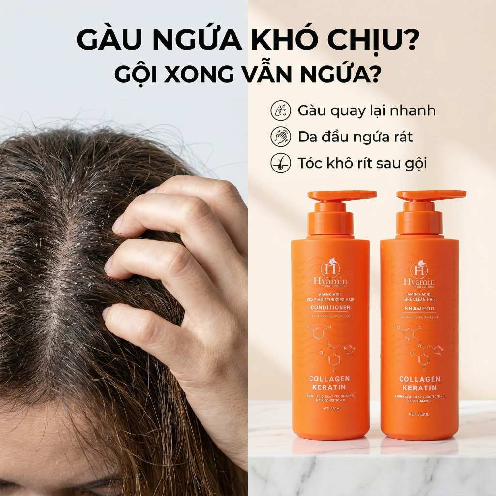 Bộ dầu gội xả Sạch Gàu Hyamin 350ml - Bảo hành khô tóc sau 10 ngày gội, Sạch Gàu Giảm Ngứa, Không khô bết tóc