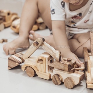 Bộ 4 Xe Gỗ Đồ Chơi Công Trình Giúp Bé Khám Phá Tư Duy, Chất liệu Gỗ tự nhiên đồ chơi Chàng Trai Gỗ