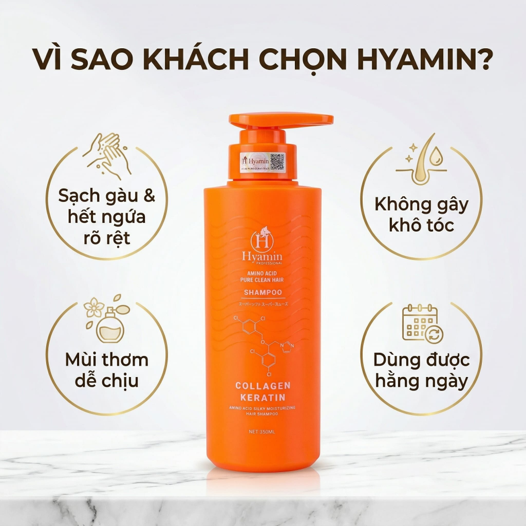 Dầu gội Sạch Gàu Hyamin 350ml - Bảo hành khô tóc sau 10 ngày gội, Sạch Gàu Giảm Ngứa, Không khô bết tóc, Mùi Dễ Chịu