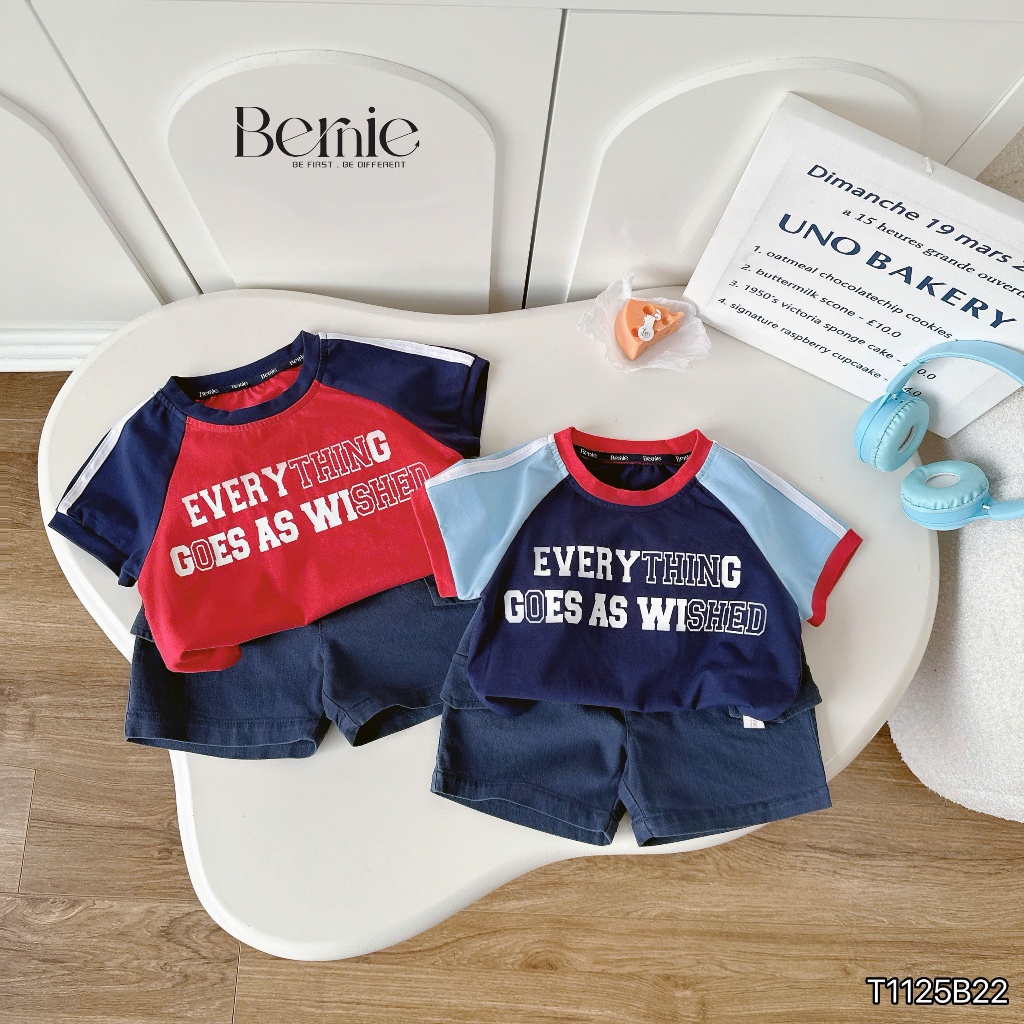 Bộ thể thao phối màu in hoạ tiết chữ cho bé, bộ thun cotton khoẻ khoắn mềm mát cho bé