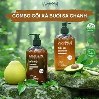 Combo Dầu Gội - Xả Hương Bưởi Sả Chanh LALAHOME ORGANIC 400ml, Ngăn Ngừa Gàu, Rụng, Tóc Chắc Khỏe