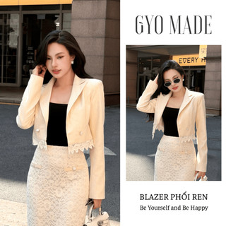[NEW] Áo blazer lửng nữ GYOMADE® phối ren kem thanh lịch, suit cao cấp 2 lớp, có đệm vai | GA106