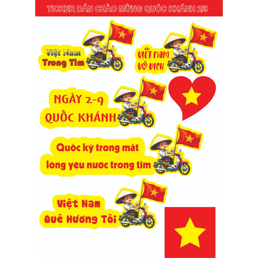 Sticker Tem Dán Mặt Cổ Động hình lá cờ Việt Nam. bóng đá , Hòa Nhịp Yêu Nước chào mừng ngày lễ giải phóng 30/4 2/9