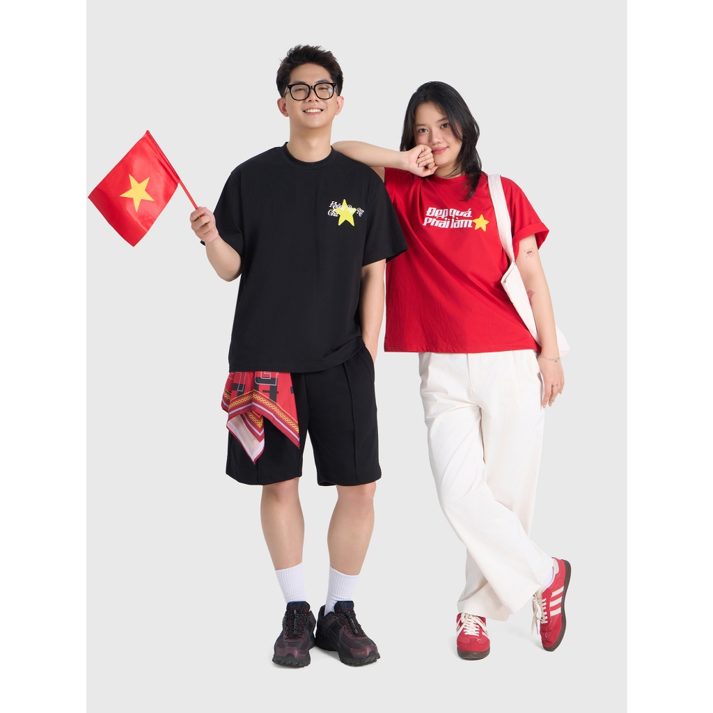 Áo phông unisex người lớn CANIFA S cộc tay cổ tròn form rộng họa tiết hình ngôi sao 5TS26S021