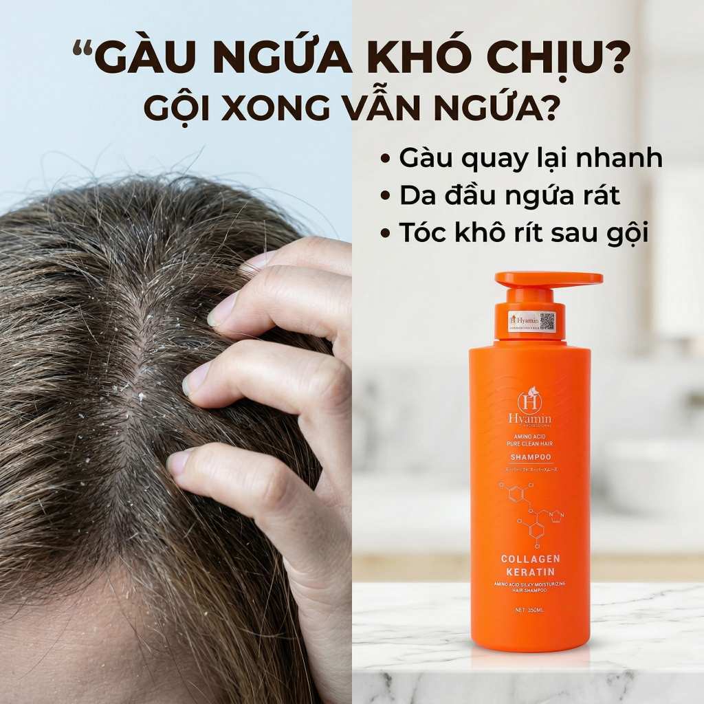 Dầu gội Sạch Gàu Hyamin 350ml - Bảo hành khô tóc sau 10 ngày gội, Sạch Gàu Giảm Ngứa, Không khô bết tóc, Mùi Dễ Chịu