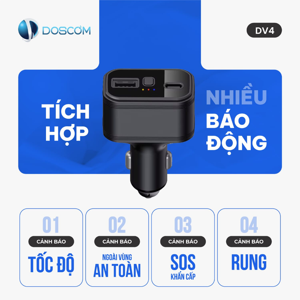 Thiết Bị Định Vị Cho Ô Tô Doscom DV4, Tích Hợp Định Vị GPS Toàn Cầu, Bảo Hành 12 Tháng