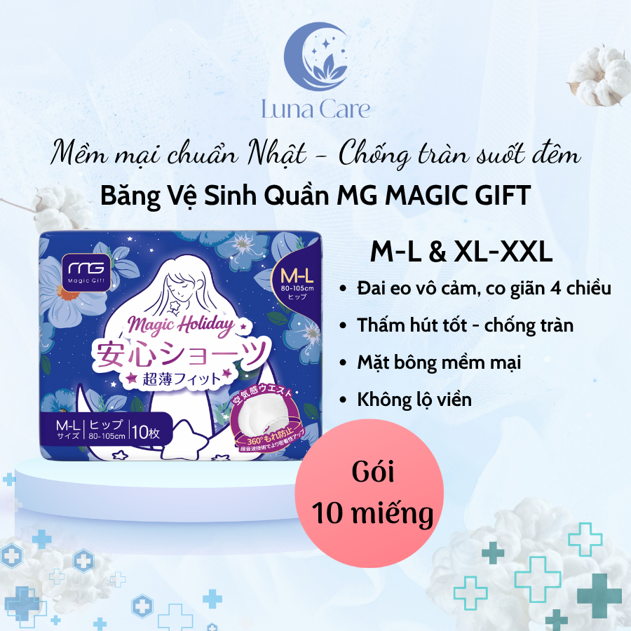 Băng Vệ Sinh Quần Nhật Bản MG MAGIC GIFT Thấm Hút Không Lộ Viền Dùng Trong Kỳ Kinh, Đi Du Lịch