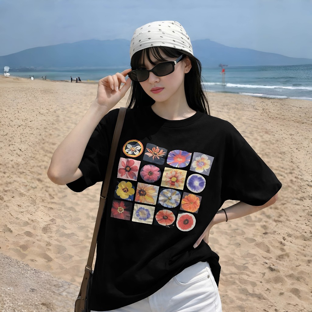 Áo Thun Boxi Ô Hoa Năng Động, Chất Cotton Mềm Mịn, Có Kèm Hình Thật.