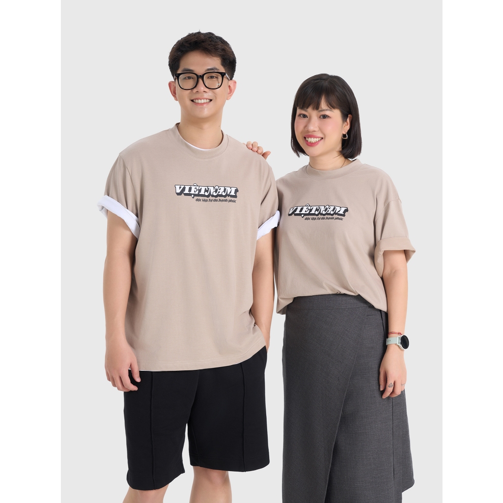 Áo phông unisex người lớn CANIFA S in chữ Việt Nam Độc Lập Tự Do Hạnh Phúc thun cotton mềm mịn thoáng mát 5TS26S023