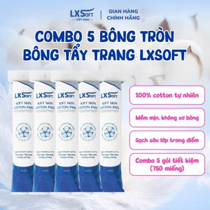 Combo 5 Bông tẩy trang LXSoft cao cấp, 100% cotton, mềm mịn, không xơ bông, dập viền chắc chắn