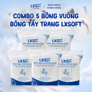 Combo 5 Bông tẩy trang LXSoft  cao cấp, 100% cotton, mềm mịn, không xơ bông, dập viền chắc chắn