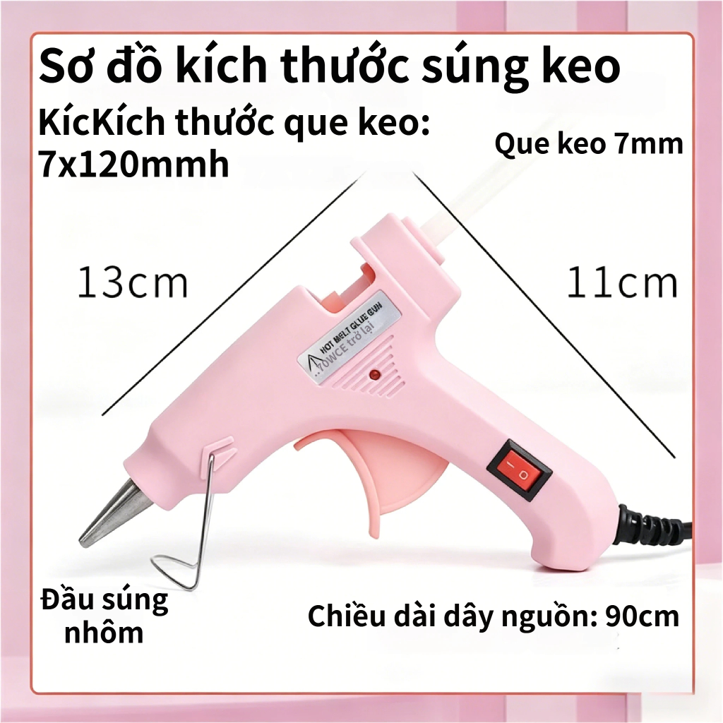 Súng keo nóng 20W gia dụng, dùng que keo 7mm, an toàn chống bỏng, chuyên dùng cho DIY thủ công & sửa chữa nhà cửa