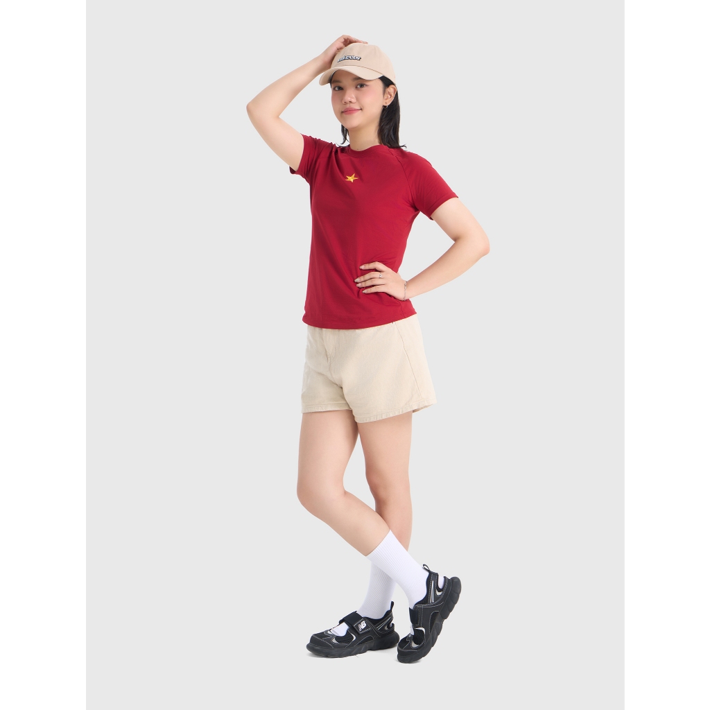 Áo phông nữ CANIFA S áo thun dáng ôm cổ tròn in hình Cờ đỏ sao vàng 6TS26S030