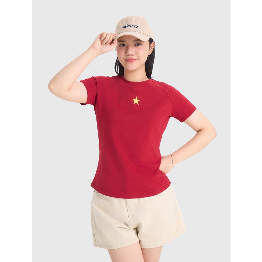 Áo phông nữ CANIFA S áo thun dáng ôm cổ tròn in hình Cờ đỏ sao vàng 6TS26S030