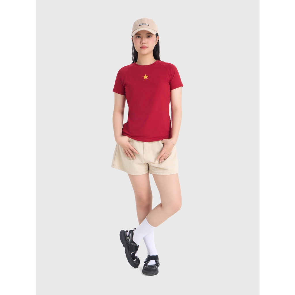 Áo phông nữ CANIFA S áo thun dáng ôm cổ tròn in hình Cờ đỏ sao vàng 6TS26S030