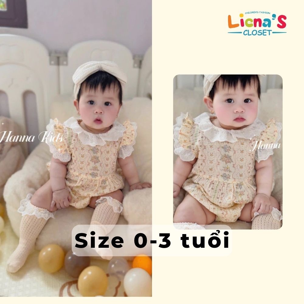 Bodysuit Cộc Cổ Tròn Phối Ren Tay Bồng Mềm Mại, Đáng Yêu Cho Bé Gái Liena'S Closet