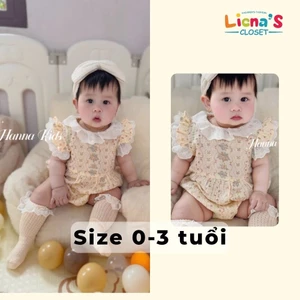 Bodysuit Cộc Cổ Tròn Phối Ren Tay Bồng Mềm Mại, Đáng Yêu Cho Bé Gái Liena'S Closet