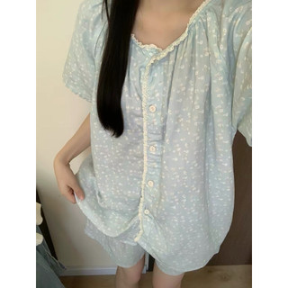 Set bộ mặc nhà nữ mùa hè JOIE TRENDY họa tiết hoa nhí, Bộ ngủ cộc tay quần đùi viền ren cài cúc form giấu bụng