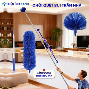 Chổi Phất Trần Lau Bụi Đa Năng 2.8M Cán Điều Chỉnh Đầu Gập 90 Độ, Cây Lau Trần Nhà, Cây Quét Mạng Nhện Cao Cấp Inox Sợi